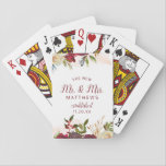 Mistletoe Manor The New Mr. and Mrs. Newlyweds Playing Cards<br><div class="desc">Mistletoe Manor Watercolor Lush Winter Roses Design with Hand Painted Florals, Holly Berry Leaves, Pine Sprig Foliage, and Watercolor Paint Brush Strokes. Colorful Marsala, Wine Merlot Red, Burgundy, Ivory Cream, and Green. With Swirly Chic Typography Brush Script Fonts and Elegant Floral Border - The New Mr. and Mrs. Newlyweds Keepsake...</div>