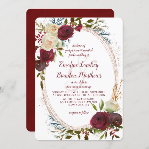 Mistletoe Manor Watercolor Elegant Oval Wedding Invitation