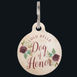 Mistletoe Manor Watercolor Floral Dog of Honor Pet ID Tag<br><div class="desc">Mistletoe Manor Watercolor Lush Winter Roses Design with Hand Painted Florals, Holly Berry Leaves, Pine Sprig Foliage, and Watercolor Paint Brush Strokes. Colorful Marsala, Wine Merlot Red, Burgundy, Ivory Cream, and Green. With Swirly Chic Typography Brush Script Fonts and Elegant Floral Bouquets- Dog of Honor with Name Pet Tag! ~...</div>