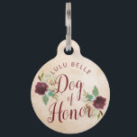 Mistletoe Manor Watercolor Floral Dog of Honor Pet ID Tag<br><div class="desc">Mistletoe Manor Watercolor Lush Winter Roses Design with Hand Painted Florals, Holly Berry Leaves, Pine Sprig Foliage, and Watercolor Paint Brush Strokes. Colorful Marsala, Wine Merlot Red, Burgundy, Ivory Cream, and Green. With Swirly Chic Typography Brush Script Fonts and Elegant Floral Bouquets- Dog of Honor with Name Pet Tag! ~...</div>