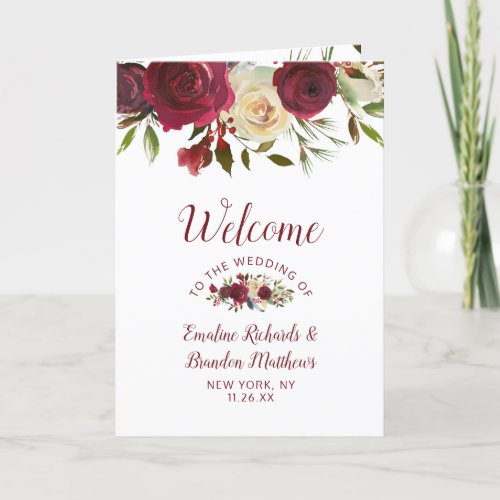 Mistletoe Manor Watercolor Floral Wedding Ceremony Program