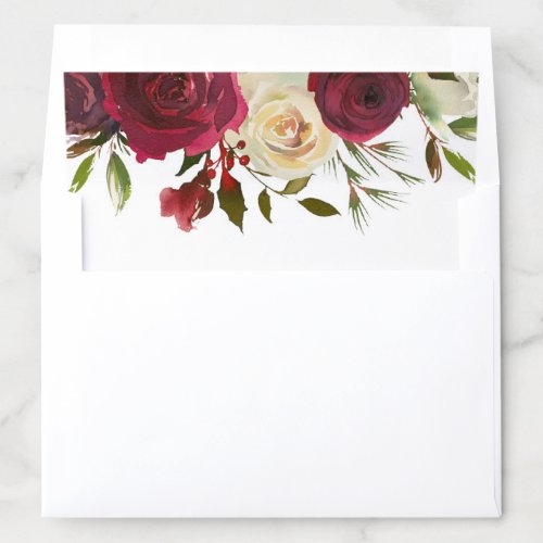 Mistletoe Manor Watercolor Floral Winter Wedding Envelope Liner