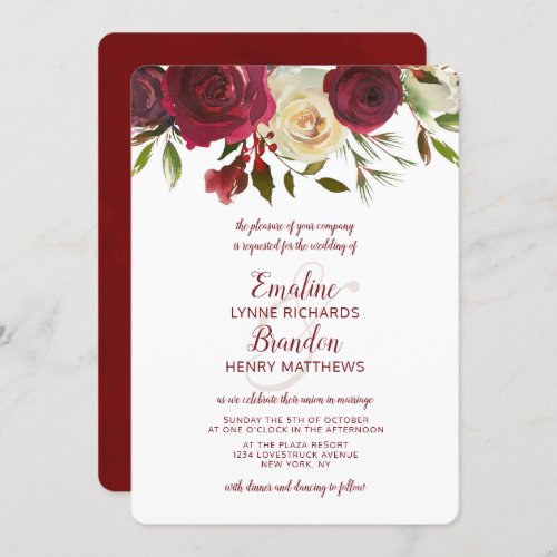 Mistletoe Manor Watercolor Lush Top Border Wedding Invitation
