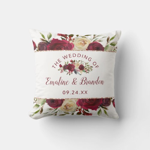 Mistletoe Manor Watercolor Lush Winter Wedding Throw Pillow