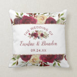 Mistletoe Manor Watercolor Lush Winter Wedding Throw Pillow<br><div class="desc">Mistletoe Manor Watercolor Lush Winter Roses Design with Hand Painted Florals, Holly Berry Leaves, Pine Sprig Foliage. Colorful Marsala, Wine Merlot Red, Burgundy, Ivory Cream, and Green. With Swirly Chic Typography Brush Script Fonts, and Rose Gold Glitter Foil Elegant floral Rectangle Frame- Wedding Couple Monogram Throw or Ring Pillow! ~...</div>