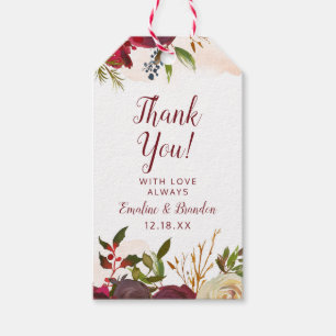 Mistletoe Manor Watercolor Rose Wedding Thank You Gift Tags