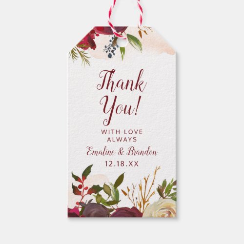 Mistletoe Manor Watercolor Rose Wedding Thank You Gift Tags