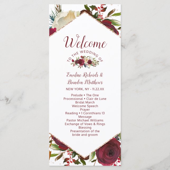 Mistletoe Manor Watercolor Winter Wedding Ceremony Program (Front)