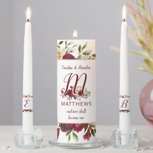 Mistletoe Manor Watercolor Winter Wedding Monogram Unity Candle Set