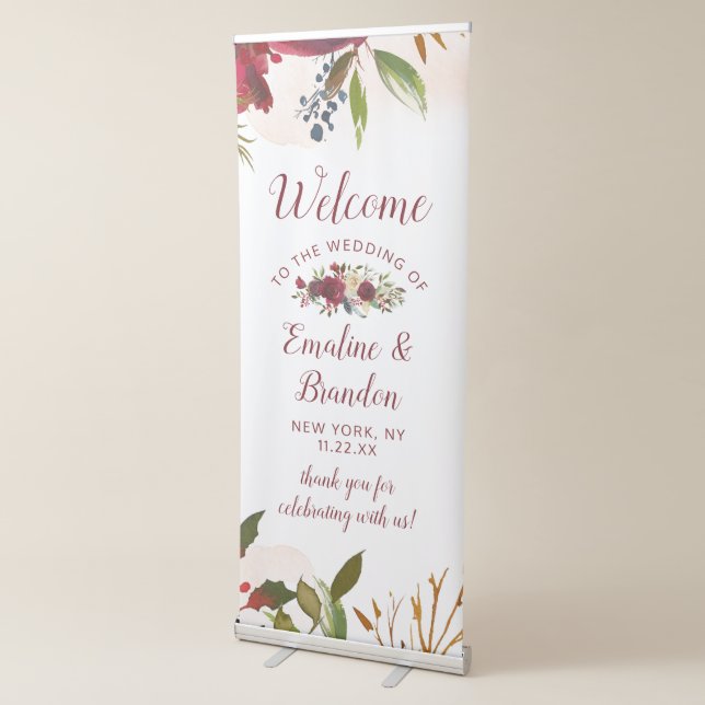 Mistletoe Manor Watercolor Winter Wedding Welcome Retractable Banner (3/4)