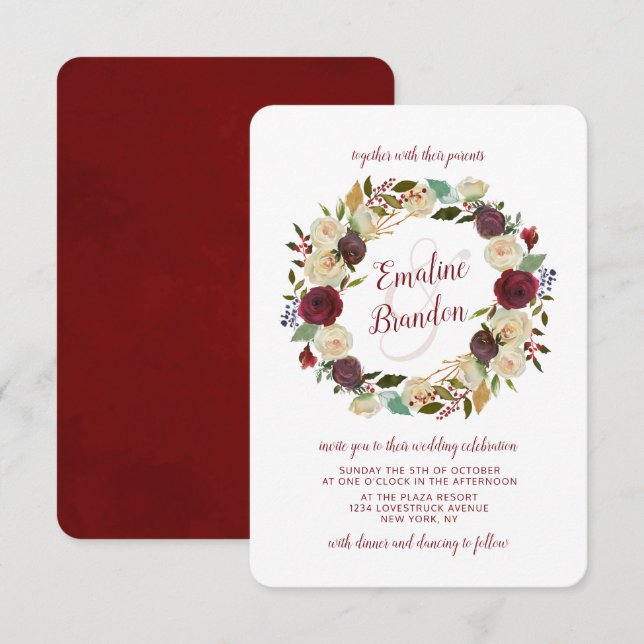 Mistletoe Manor Watercolor Winter Wreath Wedding Invitation (Front/Back)
