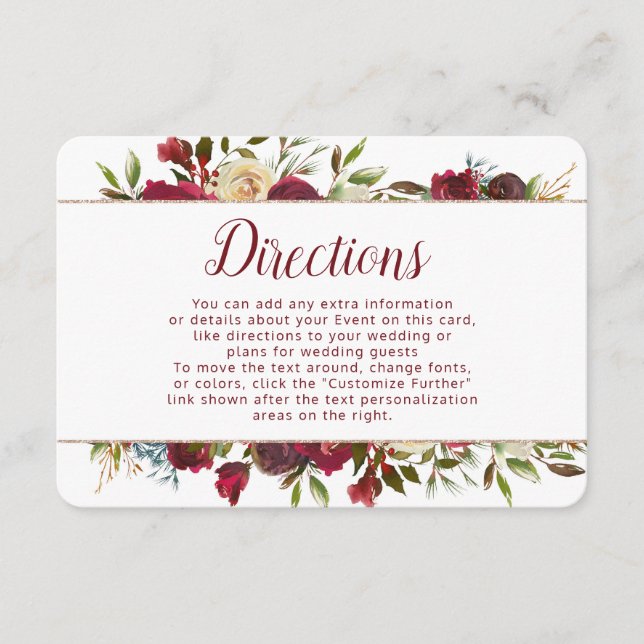 Mistletoe Manor Winter Floral Wedding Directions Enclosure Card (Front)