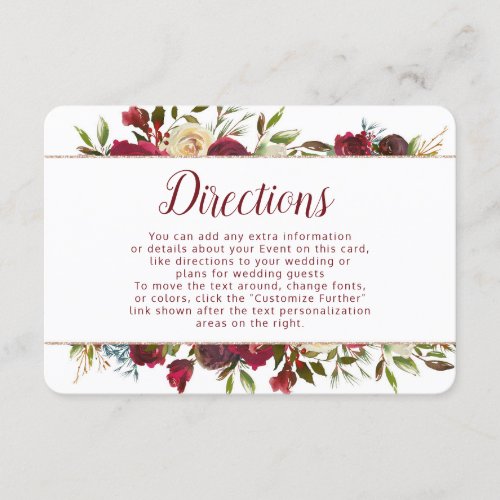Mistletoe Manor Winter Floral Wedding Directions Enclosure Card