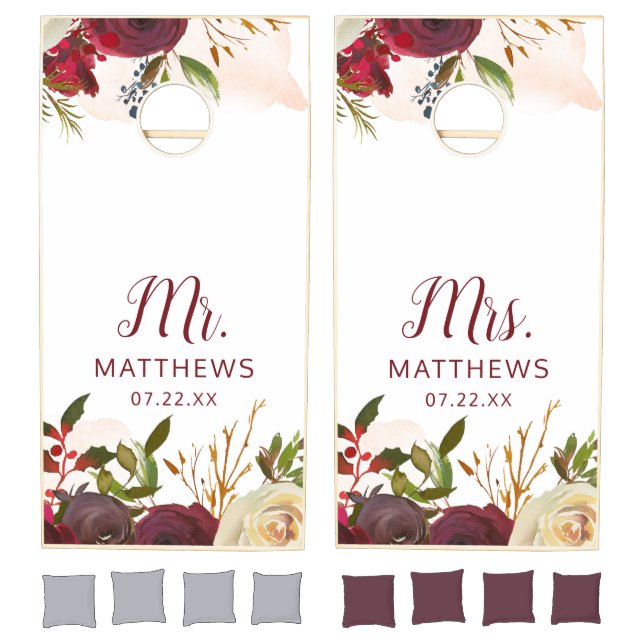 Mistletoe Manor Winter Floral Wedding Mr & Mrs Cornhole Set (Set)