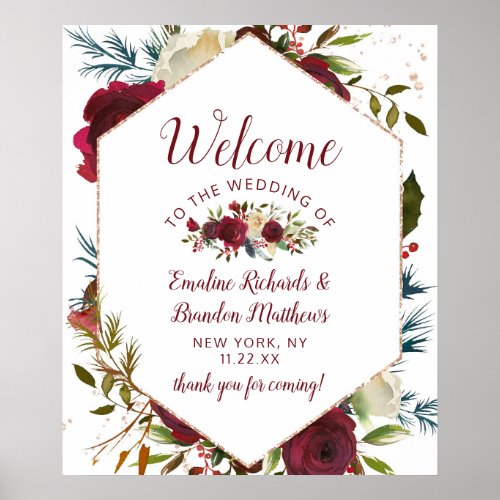 Mistletoe Manor Winter Floral Wedding Welcome Sign