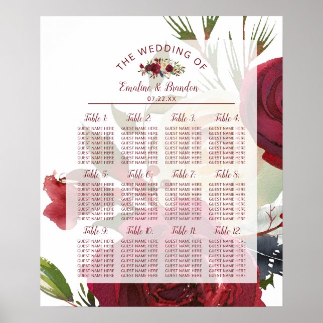 Mistletoe Manor Winter Wedding Table Seating Chart (Front)