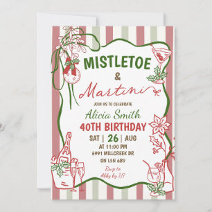 Mistletoe & Martini Christmas Birthday Invitation
