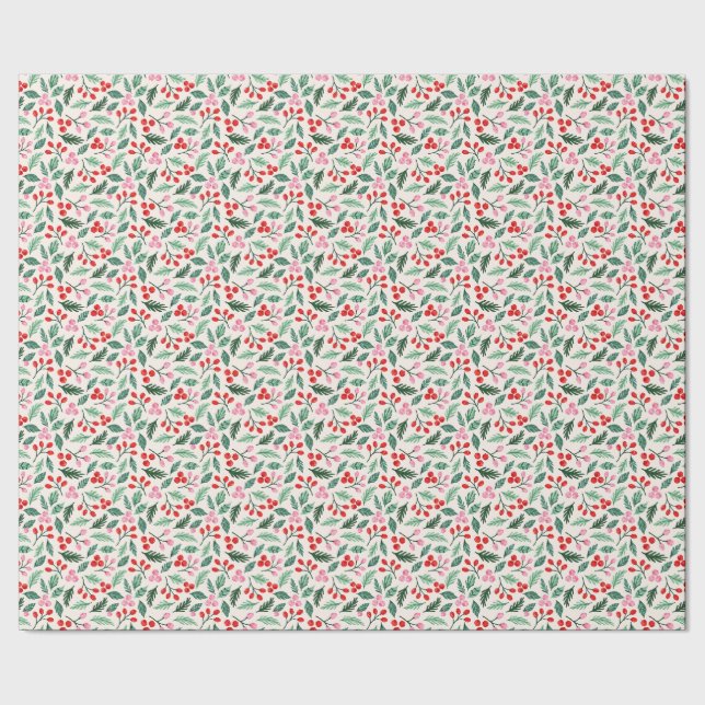 Mistletoe Merry Berry Christmas Watercolor Wrapping Paper (Seam)