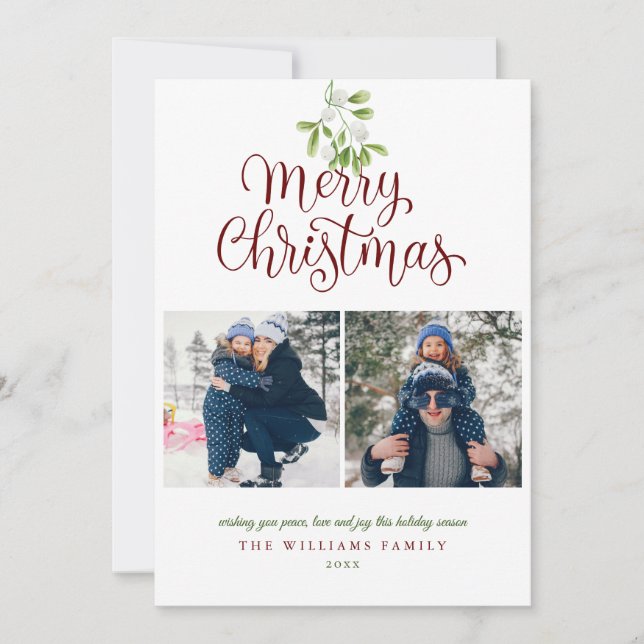 Mistletoe Merry Christmas 3 Photo Holiday Card (Front)