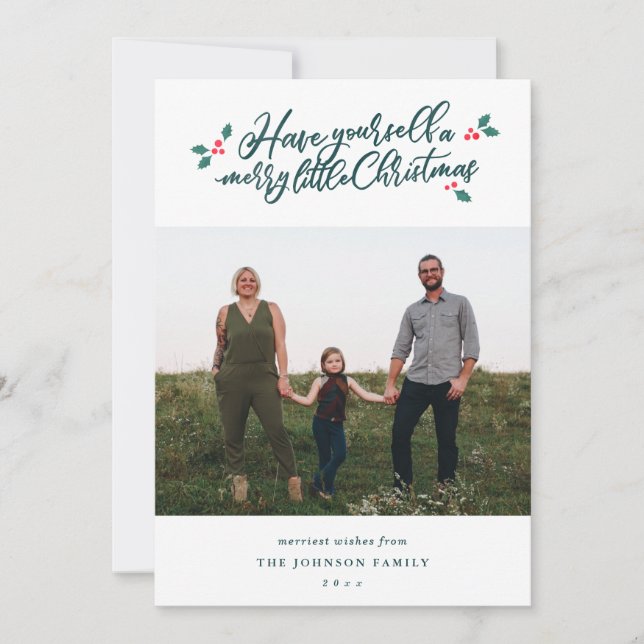 Mistletoe Merry Little Christmas Photo Card (Front)