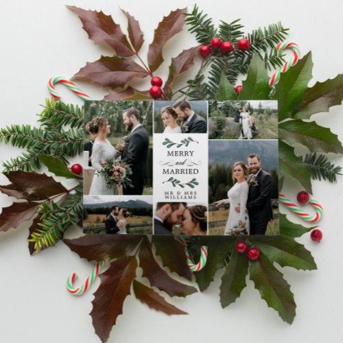 Mistletoe Merry Married Photo Collage Christmas Thank You Card