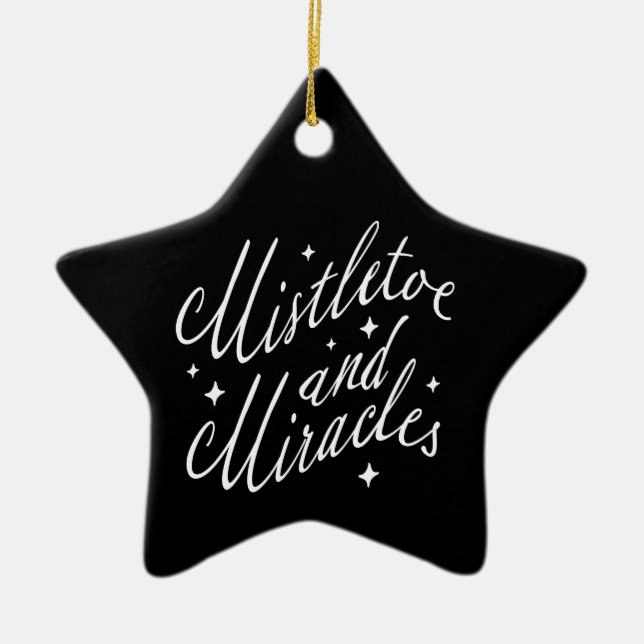 Mistletoe & Miracles Modern Christmas Black Star Ceramic Ornament (Front)