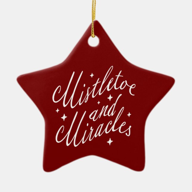 Mistletoe & Miracles Modern Christmas Red Star Ceramic Ornament (Front)