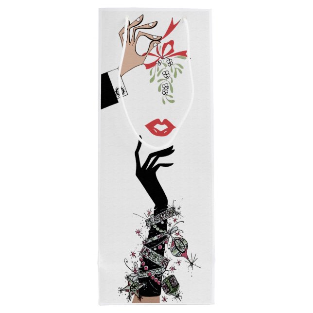 Mistletoe Mischief 1950s Illustration Wine Gift Bag (Back)