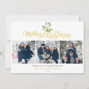 Mistletoe Modern Photo Gold Script Christmas Holiday Card
