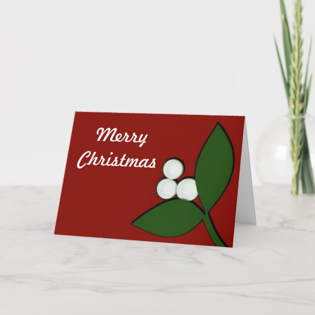 Mistletoe on Maroon Christmas Card (Front)