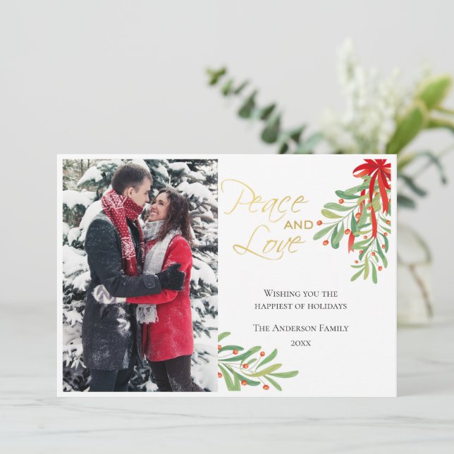 Mistletoe Peace and Love | Holiday Photo Card (Standing Front)