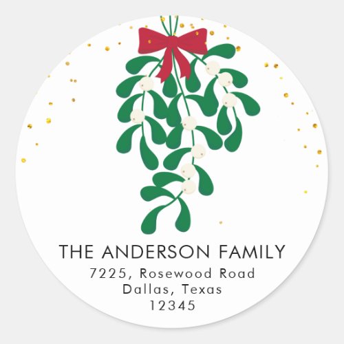 Mistletoe Personalized Christmas Return Address Classic Round Sticker