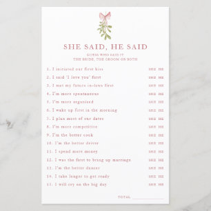 Mistletoe Pink Bow Bridal Shower She Said He Said