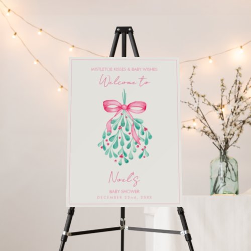 Mistletoe Pink Girl Baby Shower Welcome Sign