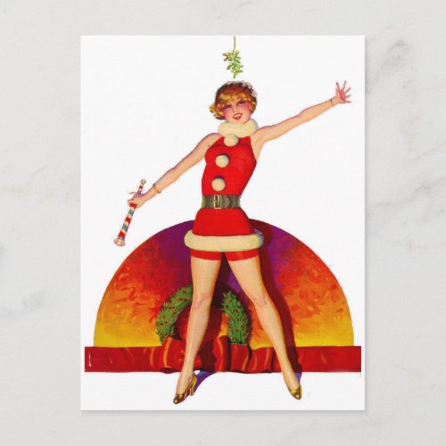 Mistletoe Pinup Girl Postcard