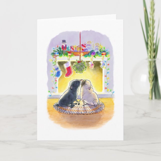 Mistletoe Pugs Christmas Card (Front)