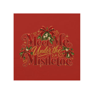 Mistletoe Red Gold Christmas Wood Wall Art