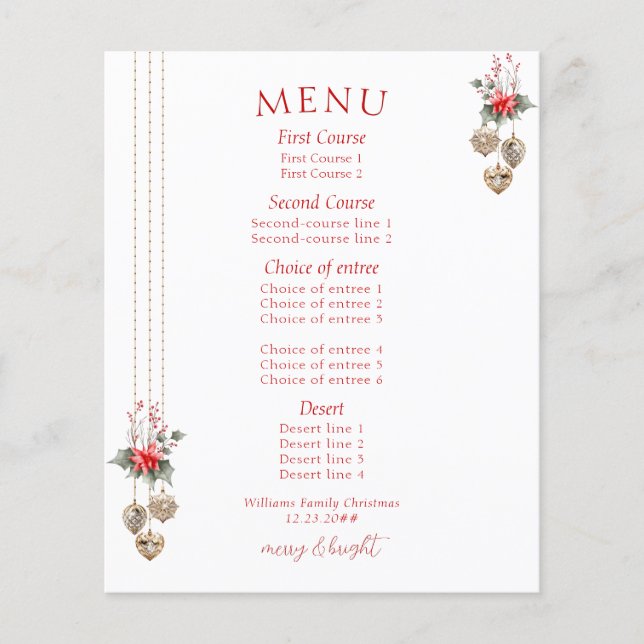 Mistletoe Red Posh Christmas Dinner Party Menu (Front)