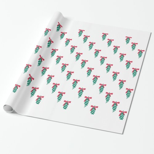 Mistletoe Red Ribbon Bow pattern Wrapping Paper