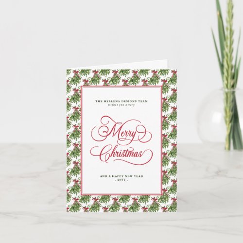 Mistletoe Red Script Bow Business Logo Pattern Holiday Card