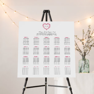 Mistletoe red wedding 20 table seating chart foam board