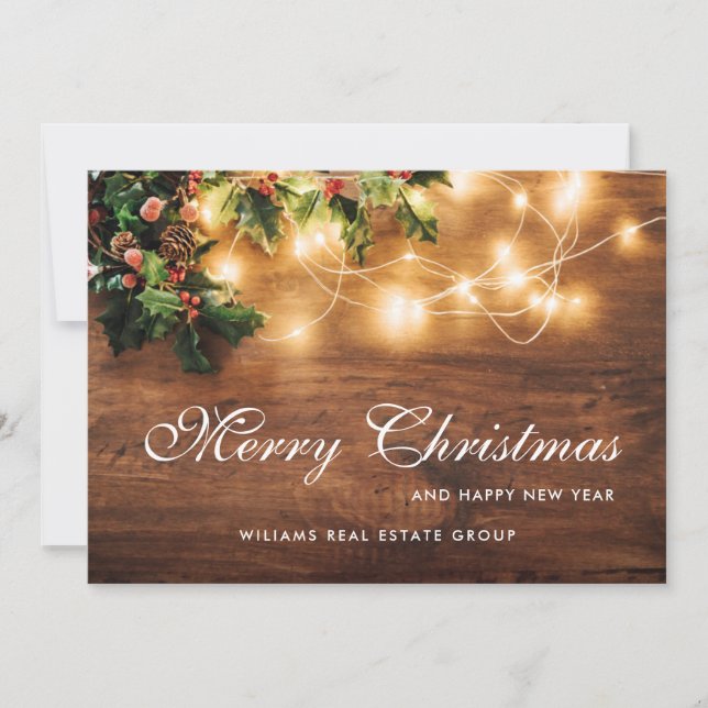 Mistletoe Rustic Christmas Corporate Greeting Holiday Card (Front)
