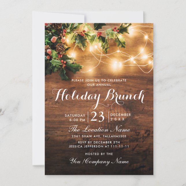 Mistletoe Rustic  Christmas Holiday Brunch Invitation (Front)