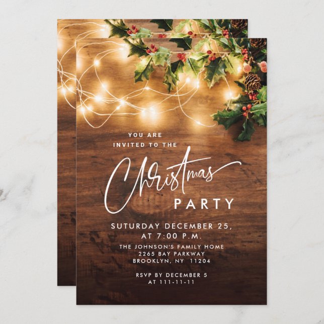 Mistletoe Rustic Christmas Holiday Party Invitation (Front/Back)