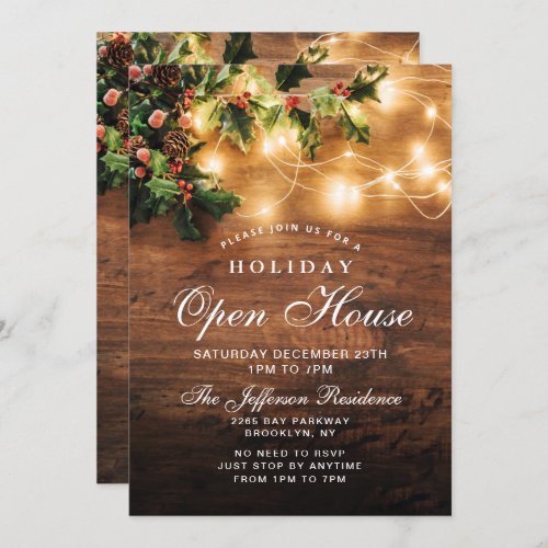 Mistletoe Rustic Holiday Christmas Open House Invitation