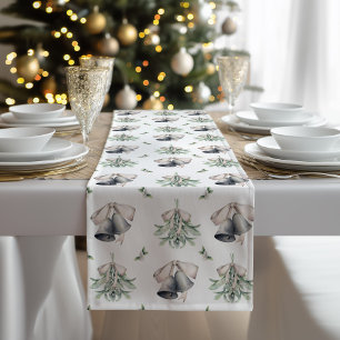Mistletoe Silver Bells Christmas  Short Table Runner