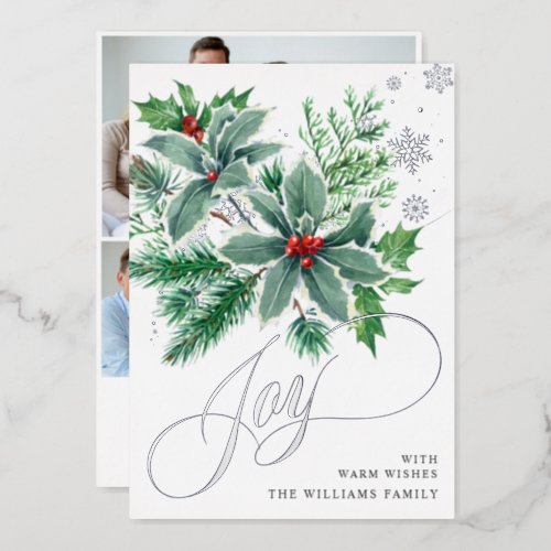 Mistletoe Sparkle Christmas Greeting Photo Silver Foil Holiday Card