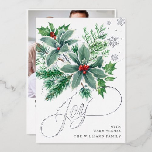 Mistletoe Sparkle Christmas Greeting Photo Silver Foil Holiday Card