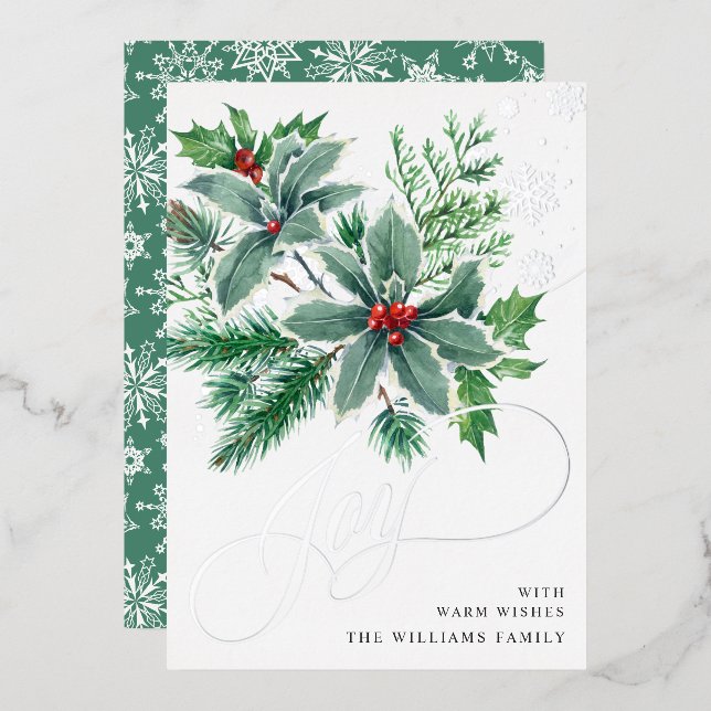 Mistletoe Sparkle Christmas Greeting Silver Foil Holiday Card (Front/Back)