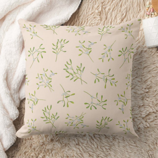 Mistletoe Stripes Eggnog Green  Throw Pillow (Blanket)